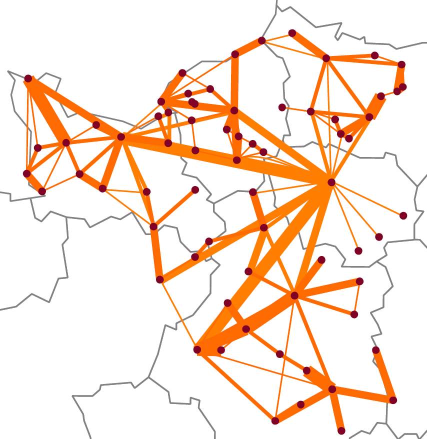 Système urbain de proximité de Paris. Source : DATAR, 2012